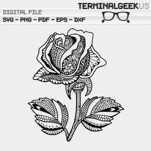 Rose Zentangle Mandala SVG PNG JPG Cricut Silhoutte Coloring Page