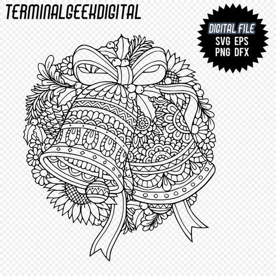 Download Clip Art Christmas Svg Cut File Mandala Christmas Svg Zentangle Christmas Bell Svg Art Collectibles