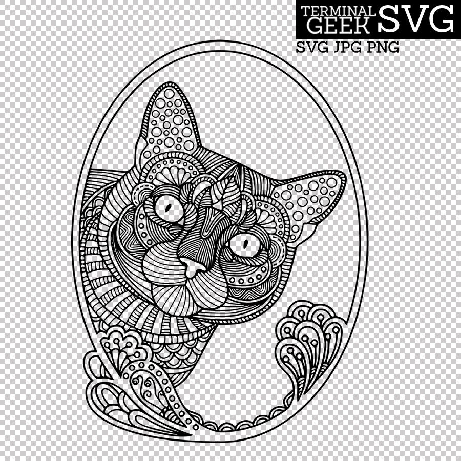 Download Cat in a Frame Zentangle Mandala SVG PNG JPG Cricut ...