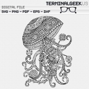 Jellyfish Zentangle Svg Png Pdf Dxf Eps Cricut Silhoutte Sublimation Coloring Page