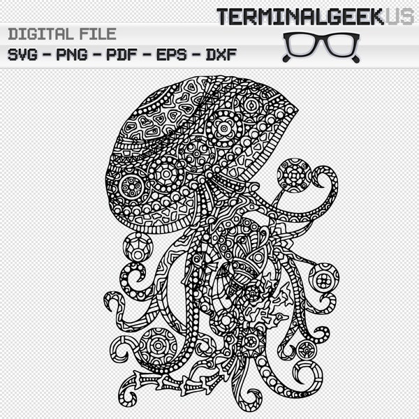 Jellyfish Zentangle Svg Png Pdf Dxf Eps Cricut Silhoutte Sublimation Coloring Page