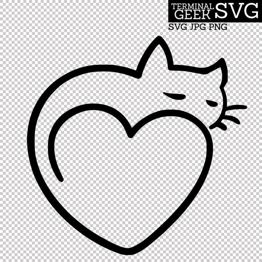 Download Curled Cat Heart Svg Png Jpg Cricut Silhouette Etsy