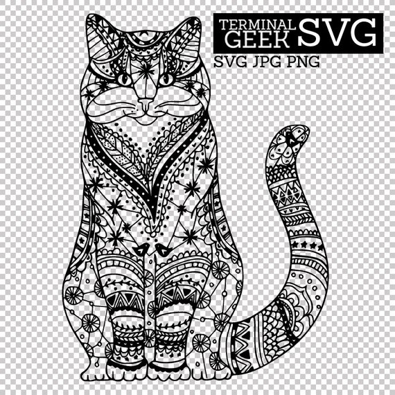 Download Cat Zentangle Mandala Svg Png Jpg Cricut Silhoutte Etsy