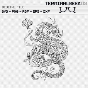 Dragon with Staff Zentangle Mandala SVG PNG Cricut Silhoutte Sublimation
