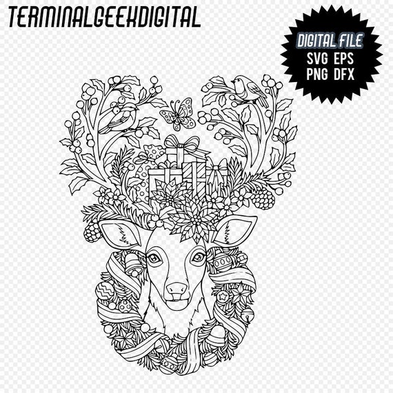 Download Reindeer With Wreath Zentangle Mandala Svg Png Dxf Eps Cricut Etsy