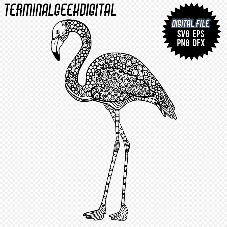 Download Flamingo Zentangle Mandala svg png dxf eps Cricut Silhoutte | Etsy