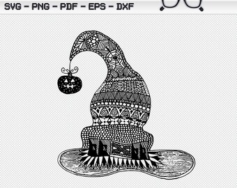 Witch Hat Zentangle Mandala Svg Png Dxf Eps Cricut