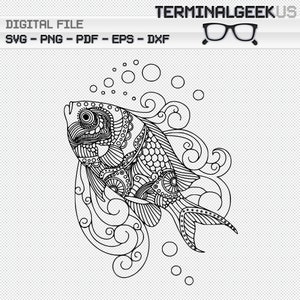 Swimming Fish Zentangle Mandala SVG Png Dxf Eps Pdf Subimation Cricut Silhoutte Adult Coloring Page