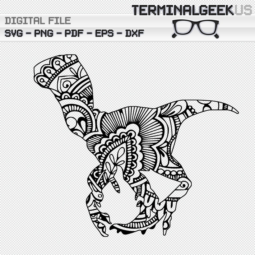 Dinosaur Velociraptor Zentangle Mandala SVG PNG Dxf Eps Pdf Cricut ...
