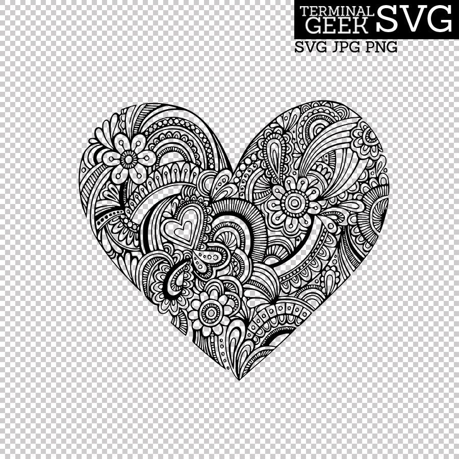 Download Heart Zentangle Mandala SVG PNG JPG Cricut Silhoutte ...