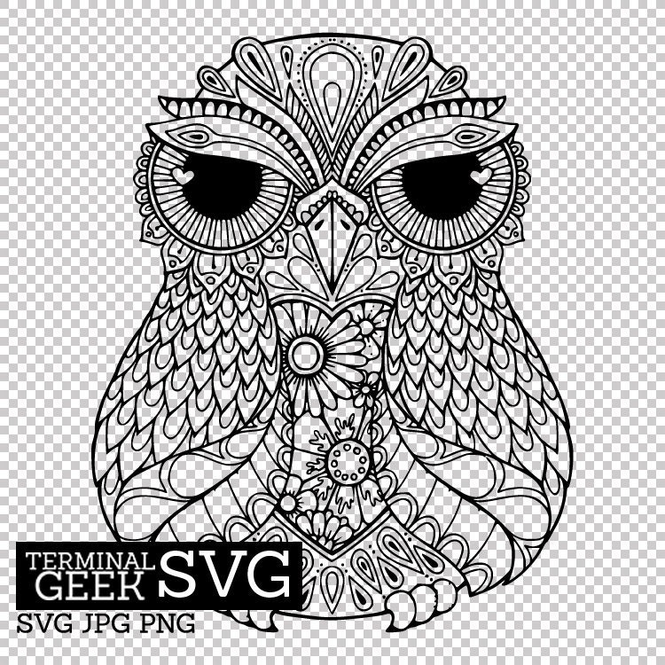 Download Owl Zentangle Mandala SVG PNG JPG Cricut Silhoutte | Etsy