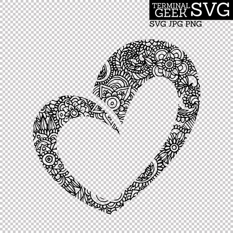 Download Heart Zentangle Mandala SVG PNG JPG Cricut Silhoutte ...