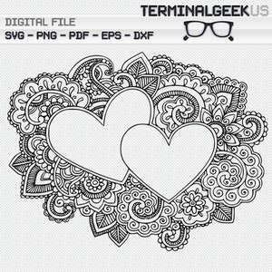 CASCA mimoza PLATA バングル SVG Hearts #1 Zentangle Mandala Svg Png Dxf Eps Cricut Silhoutte