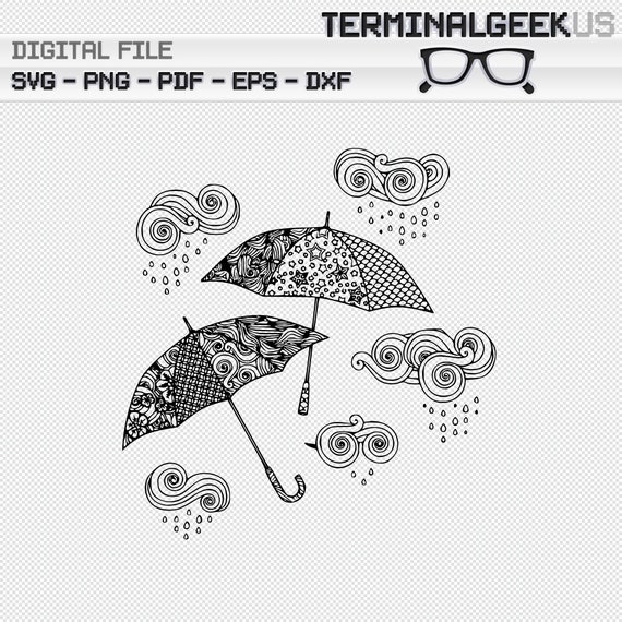 Rainy Day Umbrella Zentangle Mandala SVG Png Dxf Eps Pdf