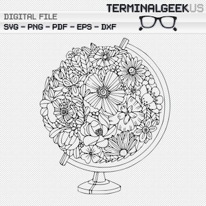 Floral Globe Zentangle Svg Png Pdf Dxf Eps Cricut Silhoutte Sublimation Coloring Page