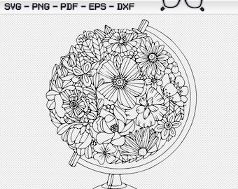 Floral Globe Zentangle Svg Png Pdf Dxf Eps Cricut Silhoutte Sublimation Coloring Page