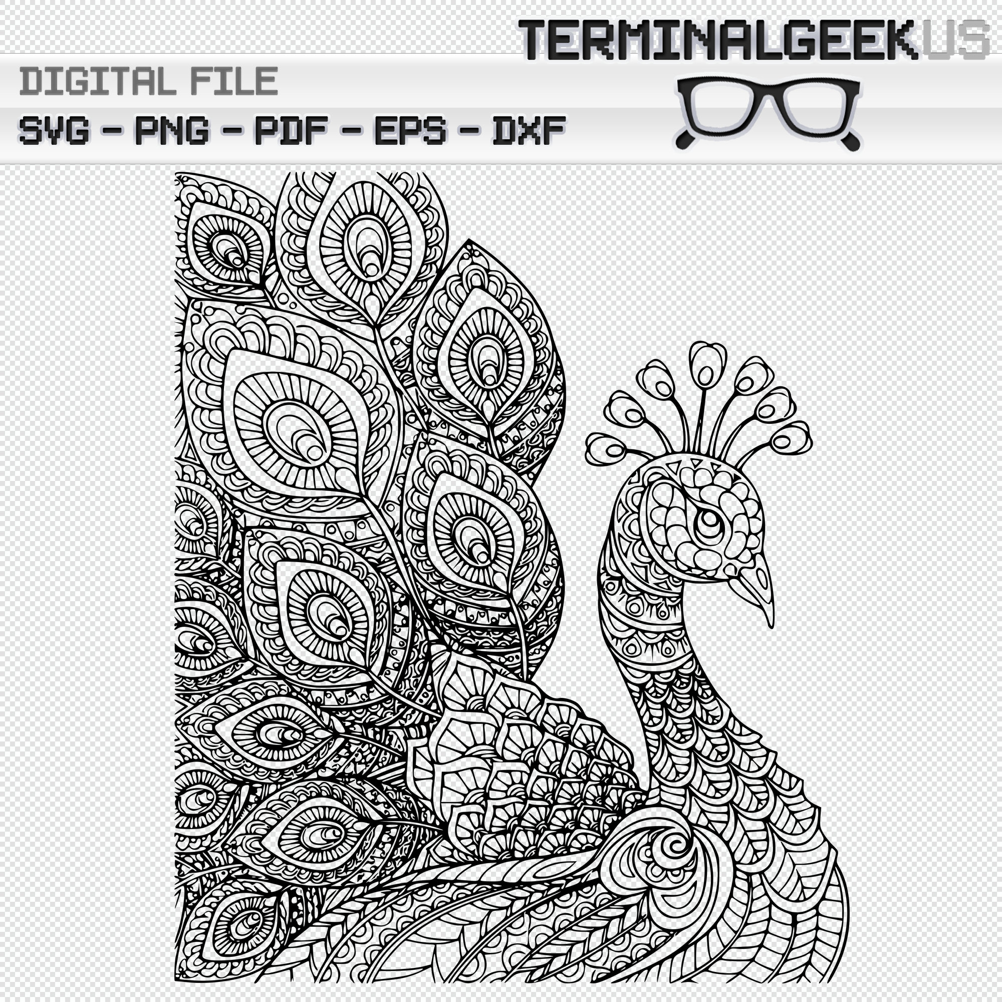 Peacock Zentangle Mandala Svg Png Dxf Eps Cricut Silhoutte