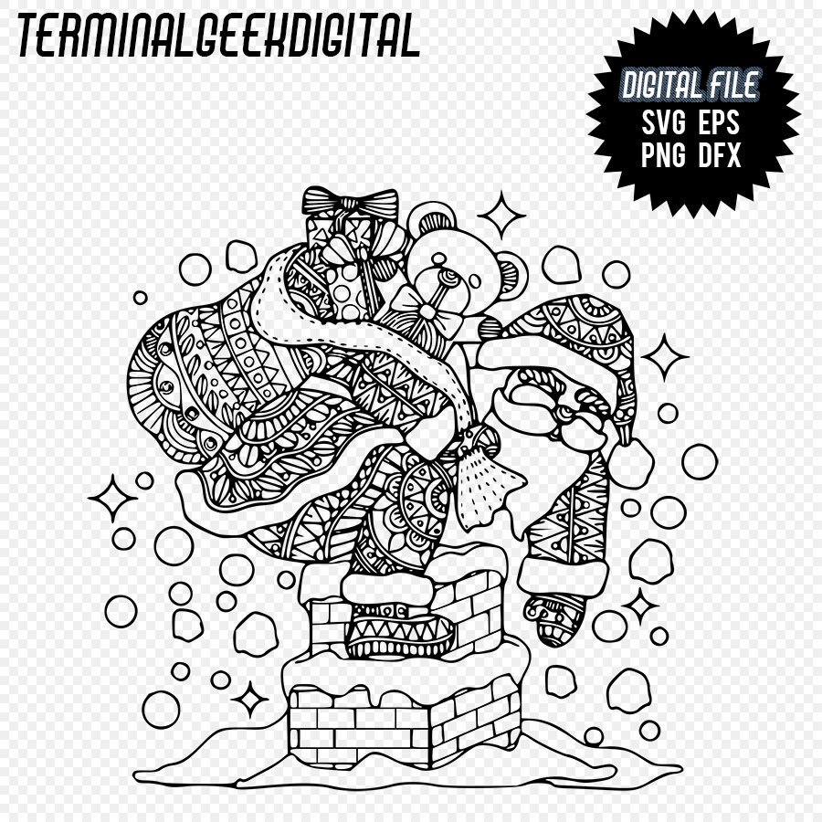 Santa Claus Zentangle Mandala Svg Png Dxf Eps Sublimation | Etsy