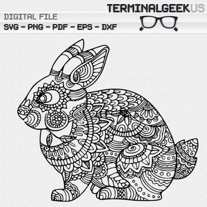 Rabbit #1 Zentangle Mandala Svg Png Dxf Eps Cricut Silhoutte Adult Coloring Page