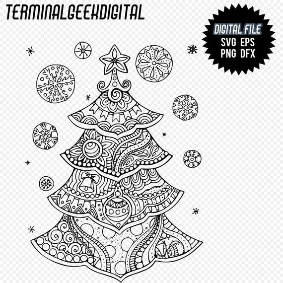 Download Christmas Tree Zentangle Mandala Svg Png Dxf Eps Sublimation Etsy
