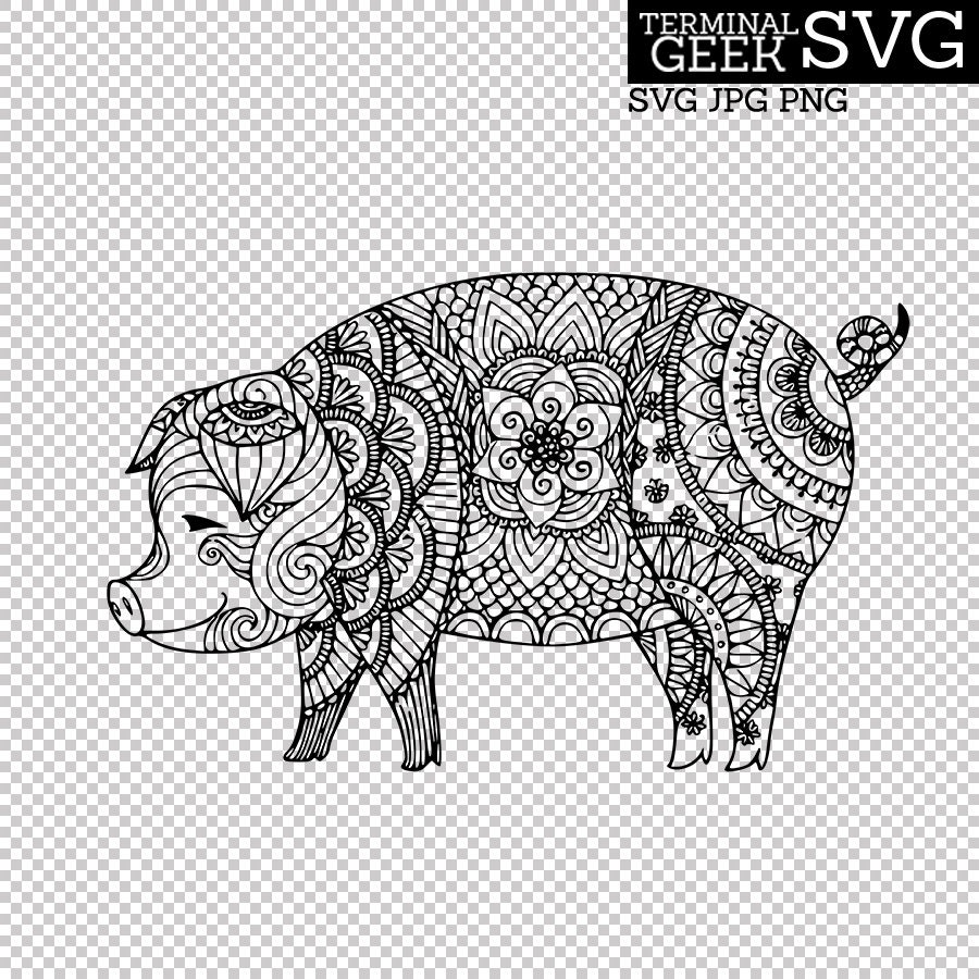 Download Pig Zentangle Mandala SVG PNG JPG Cricut Silhoutte | Etsy