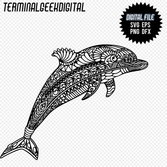 Download Dolphin Zentangle Mandala Svg Png Dxf Eps Cricut Silhoutte Etsy