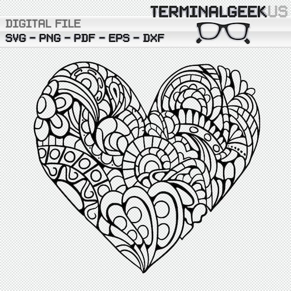 Heart #8 Zentangle Mandala SVG PNG JPG Cricut Silhoutte