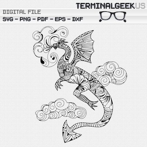 Dragon Zentangle Svg Png Pdf Dxf Eps Cricut Silhoutte Sublimation Coloring Page