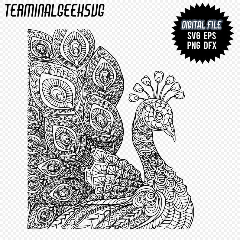 Download Peacock Zentangle Mandala svg png dxf eps Cricut Silhoutte ...