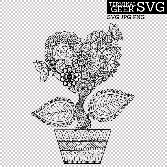 Download Heart in a Pot Zentangle Mandala SVG PNG JPG Cricut ...