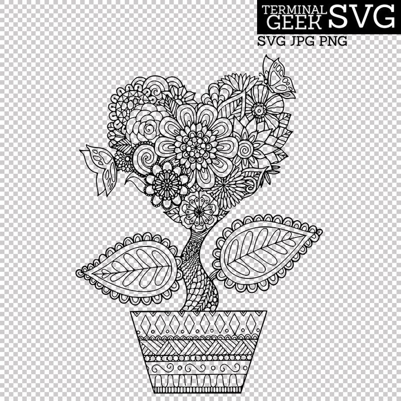 Download Heart in a Pot Zentangle Mandala SVG PNG JPG Cricut ...