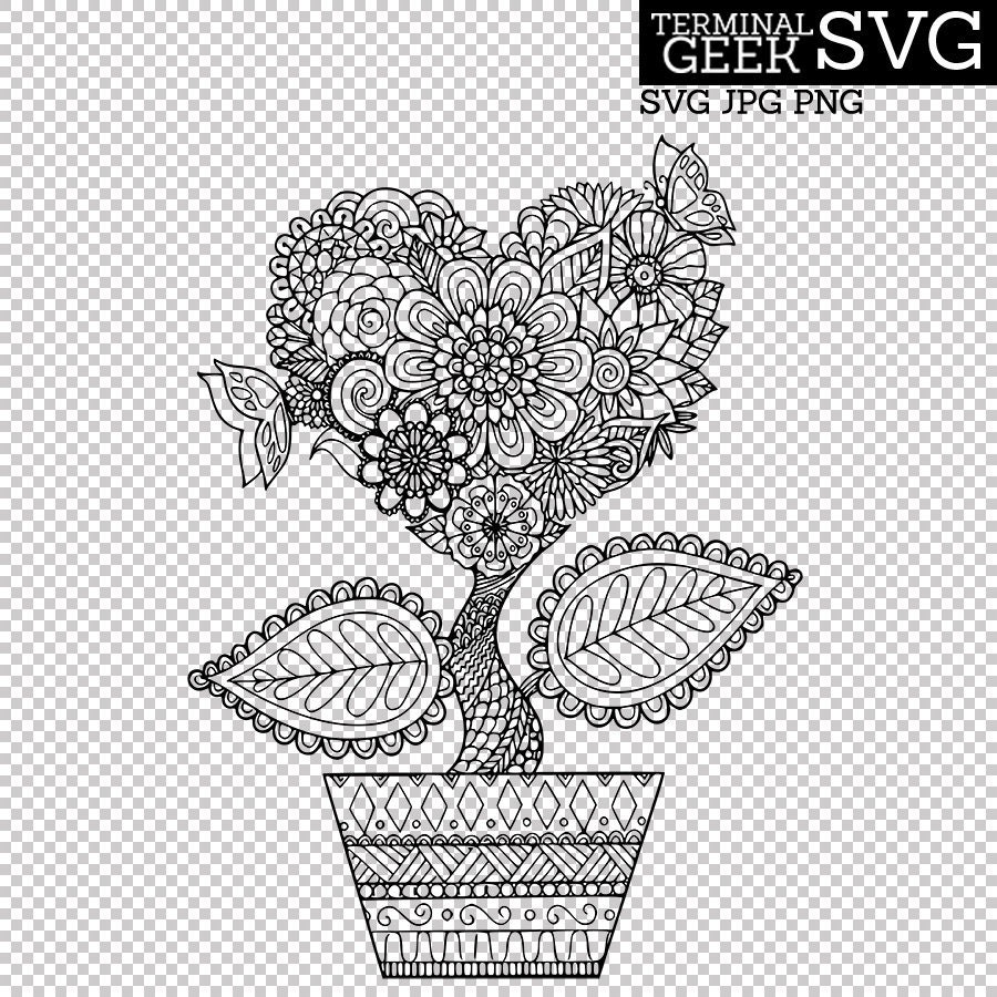 Download Heart in a Pot Zentangle Mandala SVG PNG JPG Cricut ...