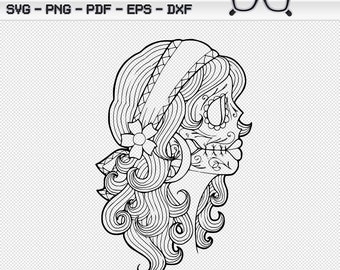 Schädel Dame Tag der Toten SVG PNG JPG Pdf Cricut Silhouette