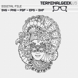 Masquerade Zentangle Sublimation Mandala SVG PNG JPG Pdf Cricut Silhoutte