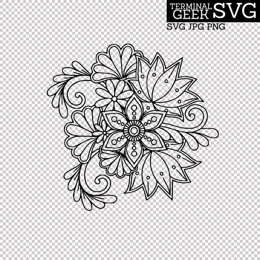 Flowers SVG PNG JPG Cricut Silhoutte Adult Coloring Page | Etsy