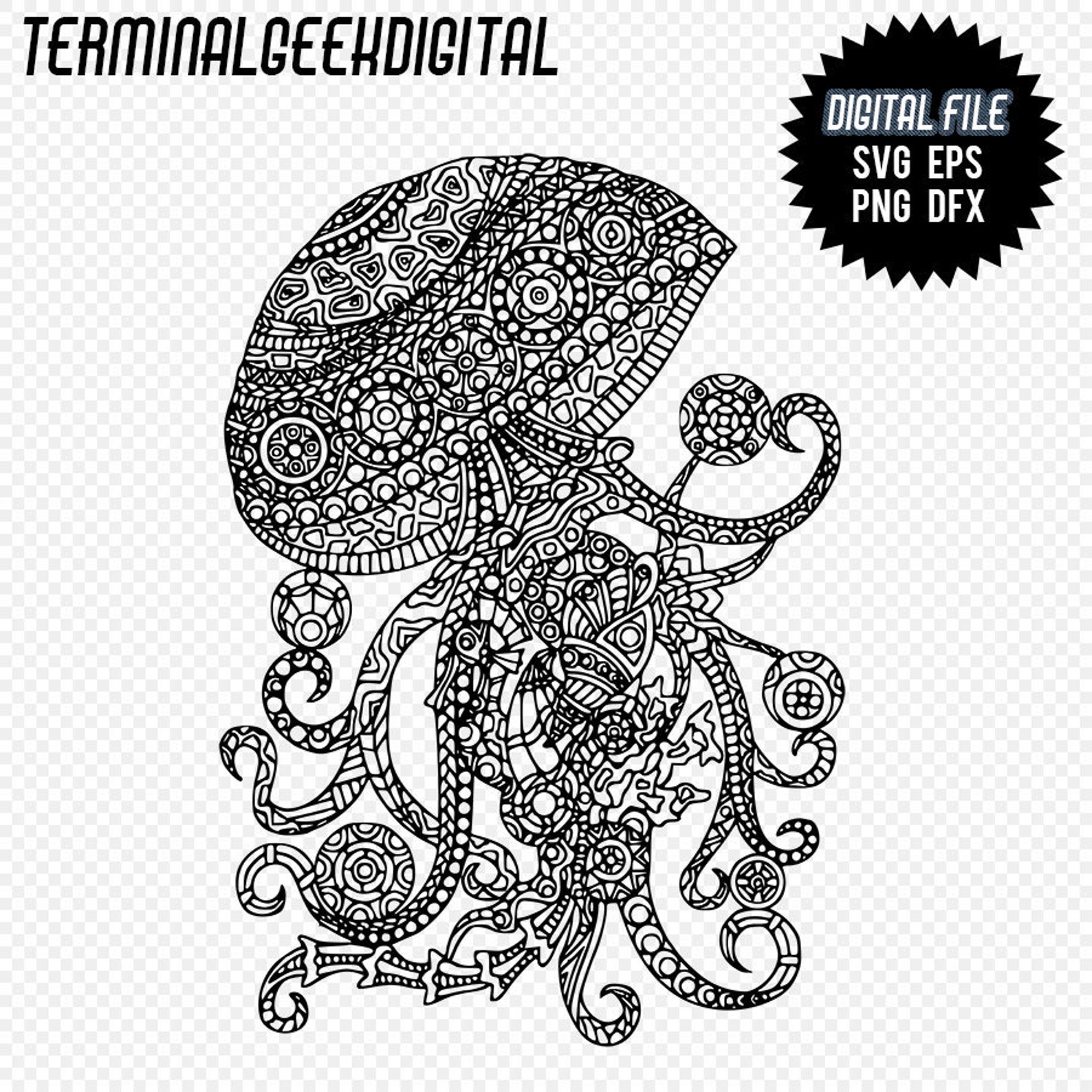 Jellyfish Zentangle Mandala Svg Png Dxf Eps Cricut Silhouette | Etsy