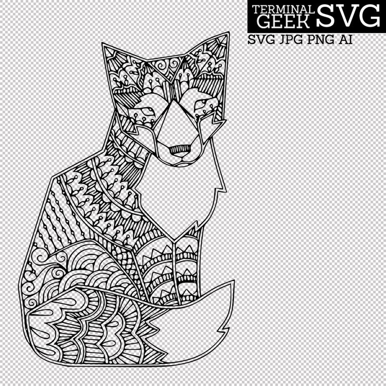 Download Fox Zentangle Mandala SVG PNG JPG Cricut Silhouette | Etsy