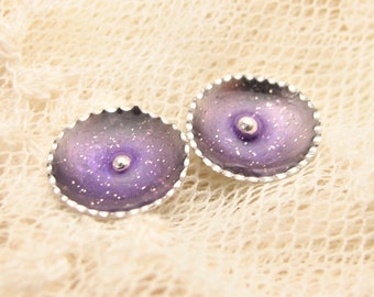 Glitter lilac enamel button earrings