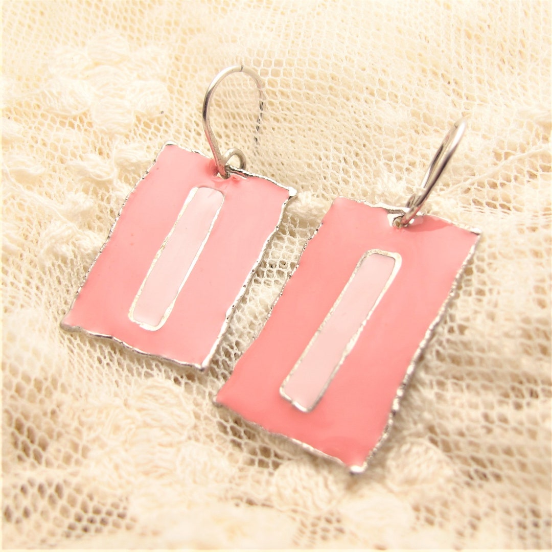 Pastel Pink Earrings, Romantic Enamelled Silver Earring, Art Earrings