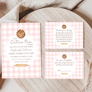 Cutie Pie Baby Shower Invitation | Gingham | Sweet as Pie | Baking Baby Shower | Fall Baby Shower | Winter | November | Printable 5x7 | Pink