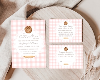 Cutie Pie Baby Shower Invitation | Gingham | Sweet as Pie | Baking Baby Shower | Fall Baby Shower | Winter | November | Printable 5x7 | Pink