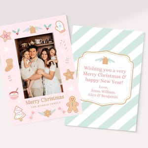 Gingerbread Christmas Card | Pink Christmas Cookie Card | Printable Photo Christmas Card | Gingerbread House | Gingerbread Man | Pastel