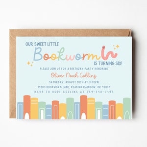 Bookworm Birthday Invitation | Book Birthday | Storybook Birthday | Book Lover Birthday | First Chapter | One For the Books | Printable
