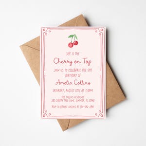 Cherry on Top Birthday Invitation | Cherry First | Cherry Birthday | Ma Cheri | Girl Pink | First Birthday | Coquette | Whimsical Printable