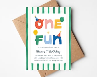 One is Fun Birthday Invitation | It's Fun to Be One | Colorful Birthday | First Birthday | 1st Birthday | Minimalist Birthday Invitation