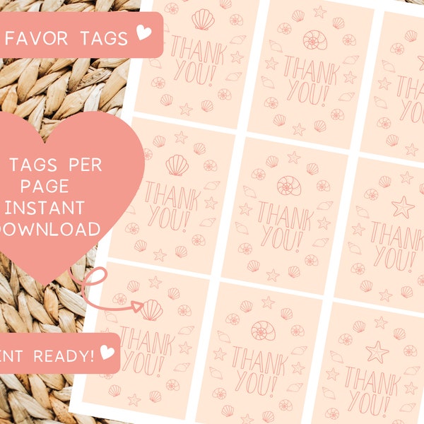 Shell Thank You Tags | Beach Babe Birthday | Shell Birthday | Printable | Baby Shower | Shell Baby Shower | Let's Shellebrate | Favor Tags