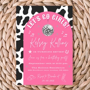 Disco Cowgirl Birthday Invitation | Let&#39;s Go Girls | Pink Rhinestone Cowgirl | Space Cowgirl | Nashville Birthday | Printable