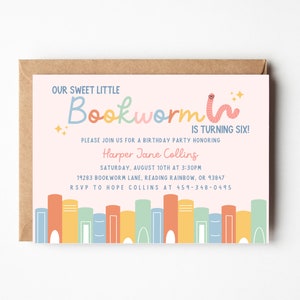 Bookworm Birthday Invitation | Book Birthday | Storybook Birthday | Book Lover Birthday | First Chapter | One For the Books | Printable