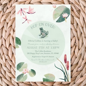 Frog Baby Shower Invitation | Printable | Frog Party | Swamp Baby Shower Invitation | Pond Baby Shower Invite | Cute Frog | Hop on Over