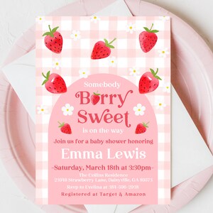 Strawberry Baby Shower Invitation | Berry Sweet Baby Shower | Somebody Berry Sweet is on the Way | Berry Special | Printable